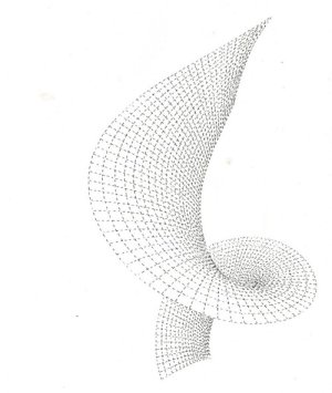 Image d'une surface een forme de spirale recouverte d'un quadrillage qui suit la courbure.